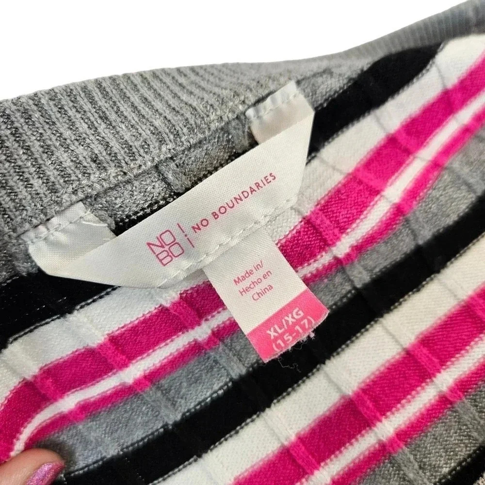 Pink and Black Stripped Ribbed Sweater Long Sleeve Size XL (15/17) No Boundaries - Picture 7 of 9